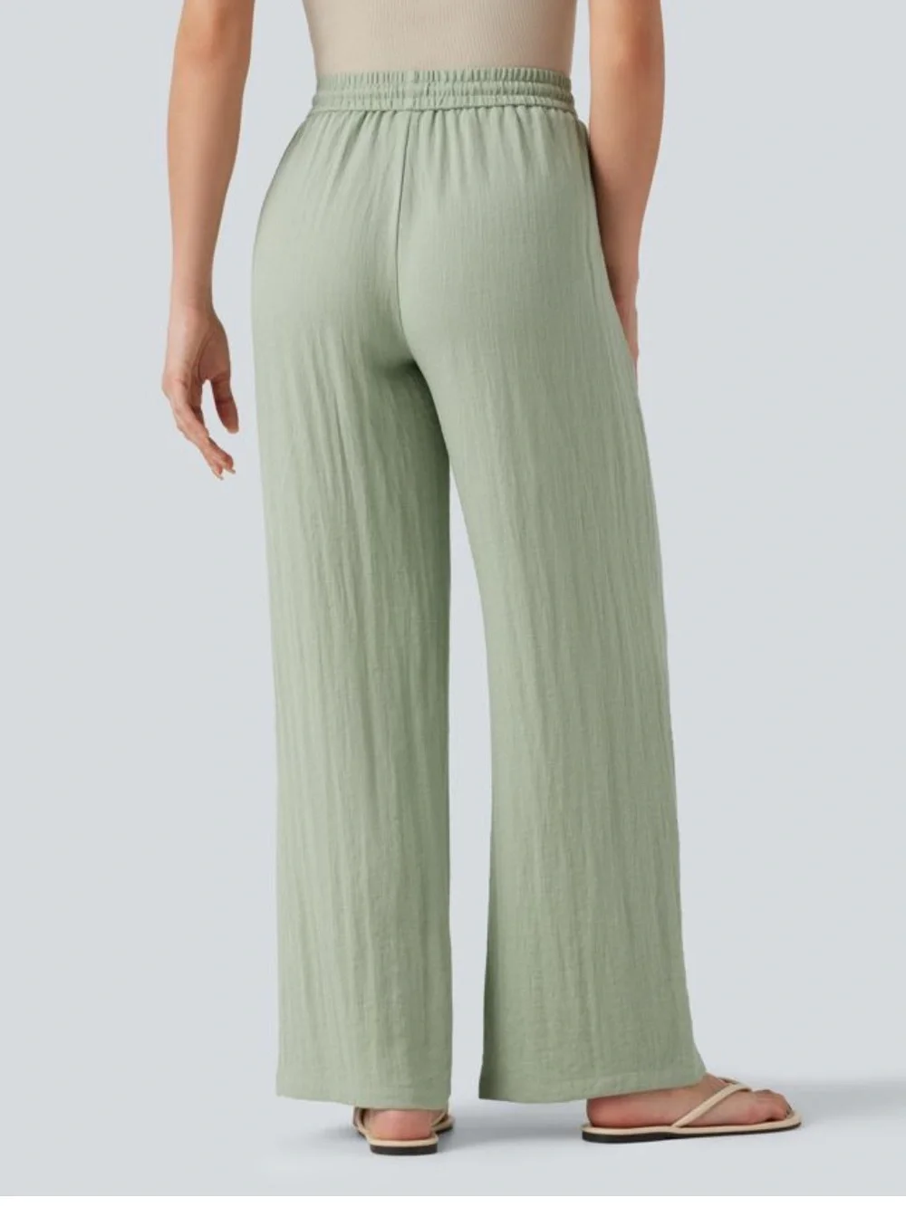 Women’s Drawstring Wide-Leg Pants - Light Sage